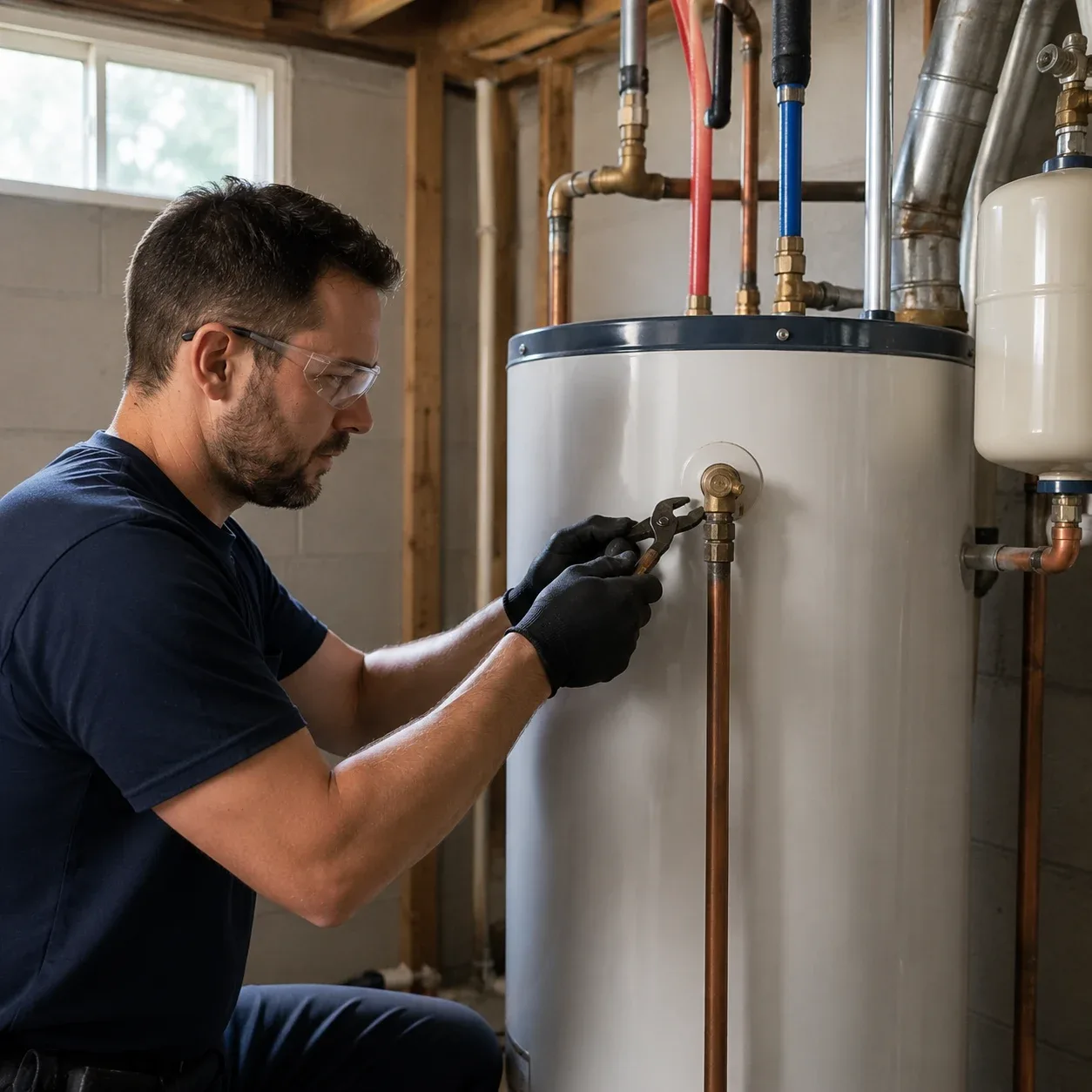 Technicien montrant l'anode usée d'un vieux chauffe-eau à une propriétaire de Gatineau